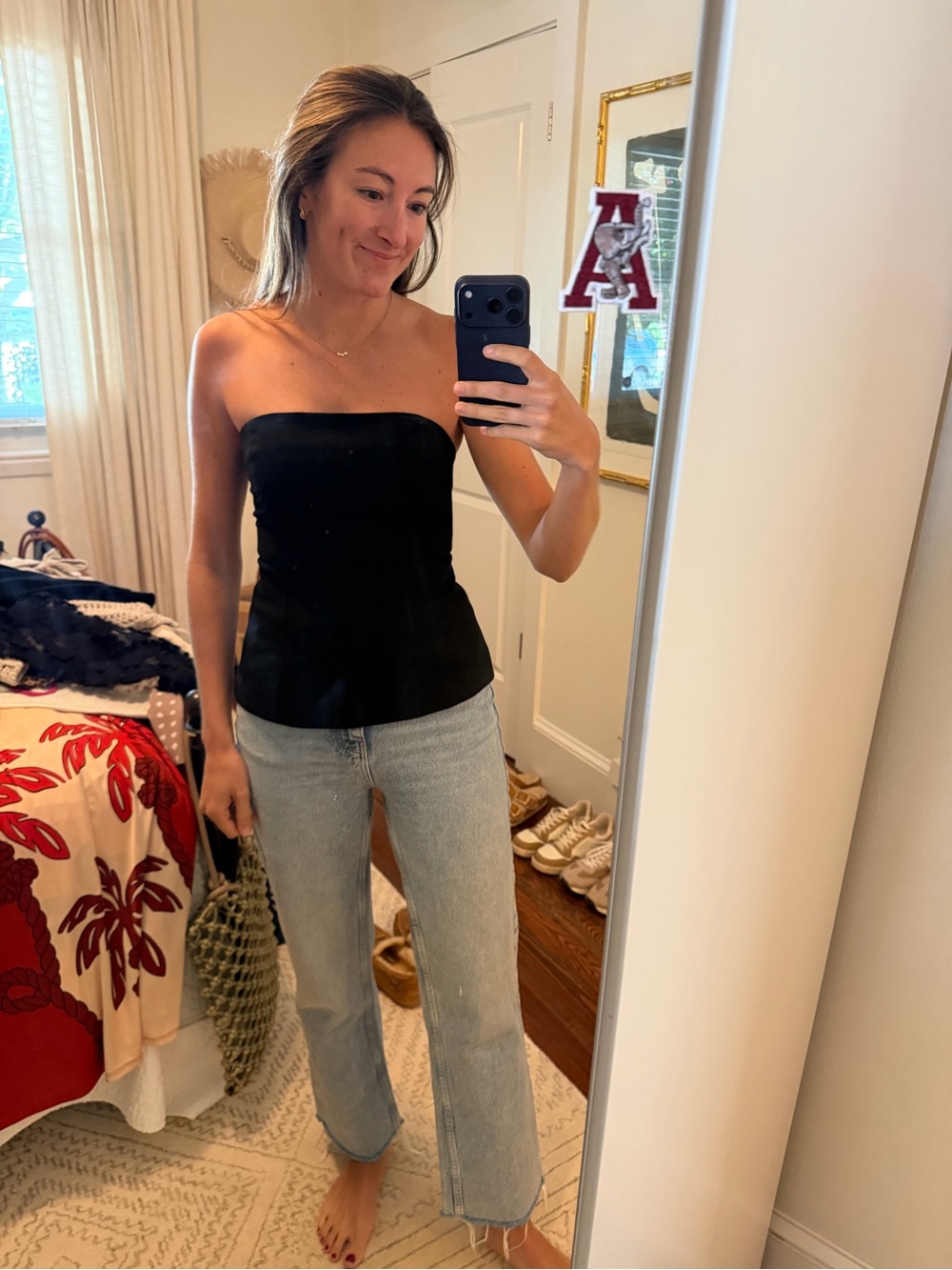 Zara Black Strapless Peplum Top